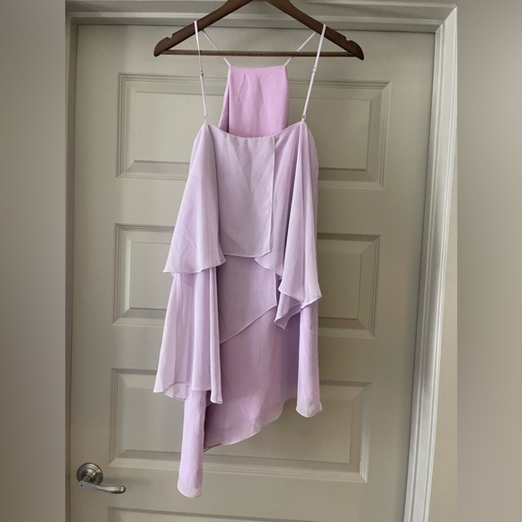 NWOT Amanda Uprichard Lavender Chiffon Asymmetrical High Neck Layered Mini Dress - Picture 2 of 3
